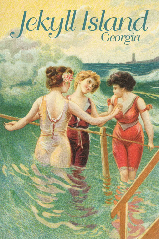 Jekyll Island, Georgia, Women in Wading on Beach, Vintage Poster (19x27 inches, Premium 500 Piece Jigsaw Puzzle for Adults and Family, Made in )
