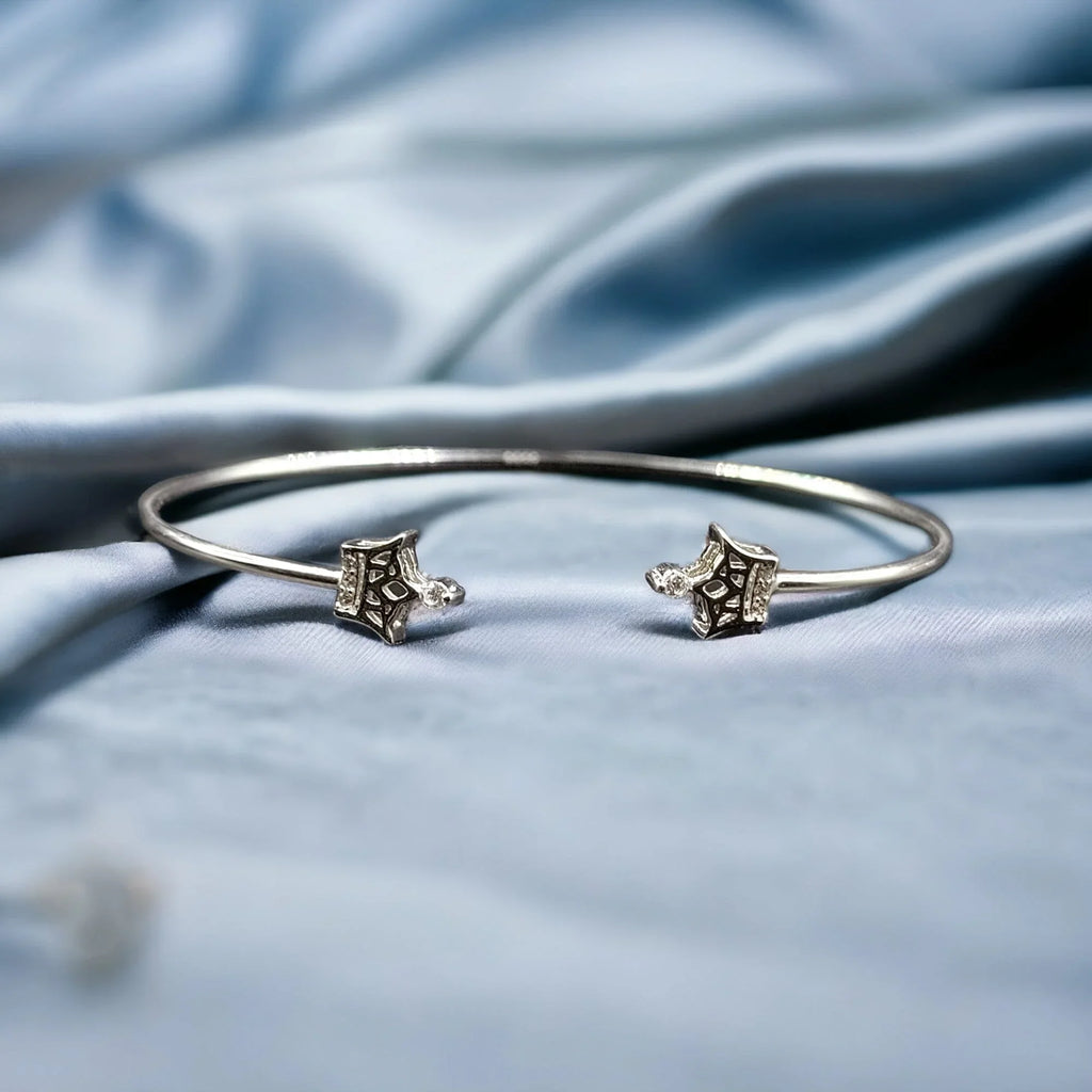 Crown Bracelet With Open Ends Solid Silver  cuff style jewelry Handmade Kada Adjustable Bracelet Best Gift idea for Girls