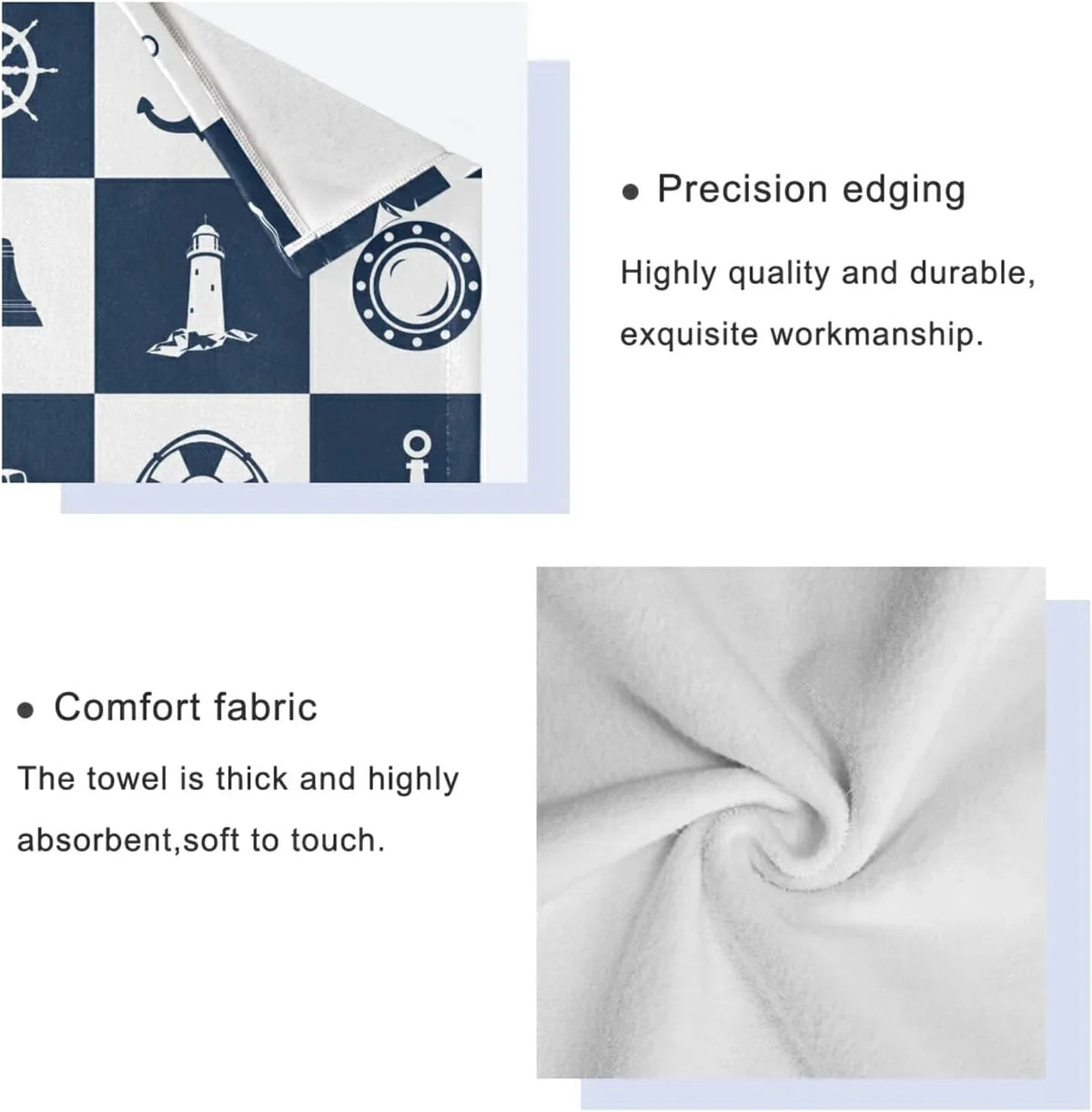 Bath Towel Sets for Bathroom Hand Towels Fingertip Towels Sailing Vessel Anchor Lighthouse Checked 3 Piece Decorative Soft Cotton Absorbent