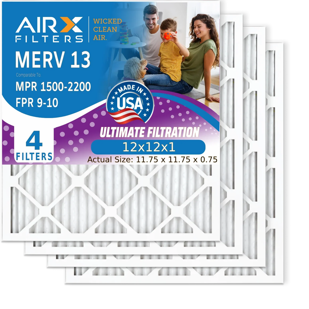 12x12x1 Air Filter  13 Comparable to  1500 - 2200 &  9 Electrostatic Pleated Air Conditioner Filter 4 Pack   Premium  Made 12x12x1 Furnace Filters by     .