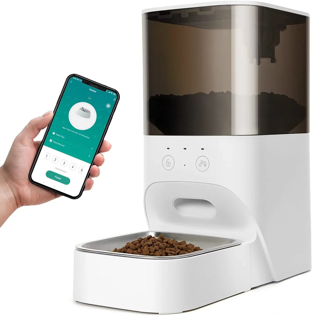boqii Automatic Cat Feeder, Timed Cat Feeder with  Control, Dog Food Dispenser with Stainless Steel & Lock Lid, 30S Voice Recorder