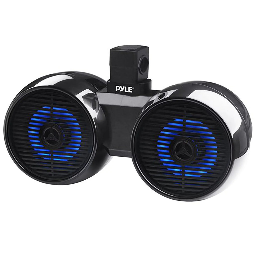 Pyle Dual Bluetooth Off-Road Speakers - 6.5” 200W 2-Way Marine Waterproof Wakeboard Tower Sound System w/ Light, Full Range Outdoor Stereo Speaker for Car  Jeep Boat, Includes Brackets (Black)
