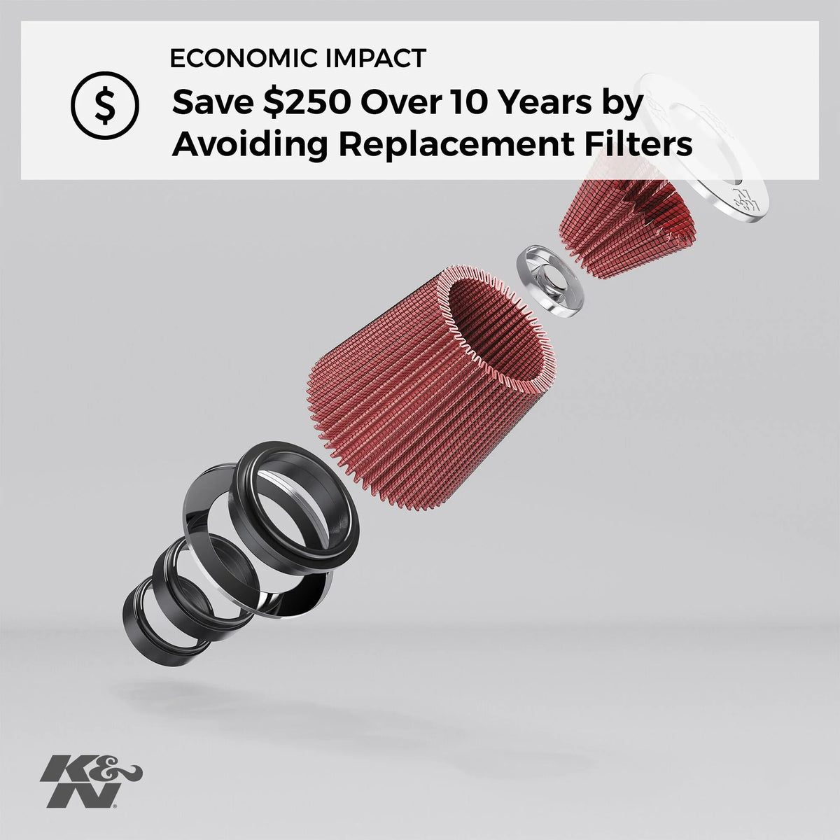 K&N Universal Clamp-On Engine Air Filter: Washable and Reusable: Round Tapered; 6 in (152 mm) Flange ; 9 in (229 mm) Height; 7.5 in (191 mm) Base; 4.5 in (114 mm) Top , -5046