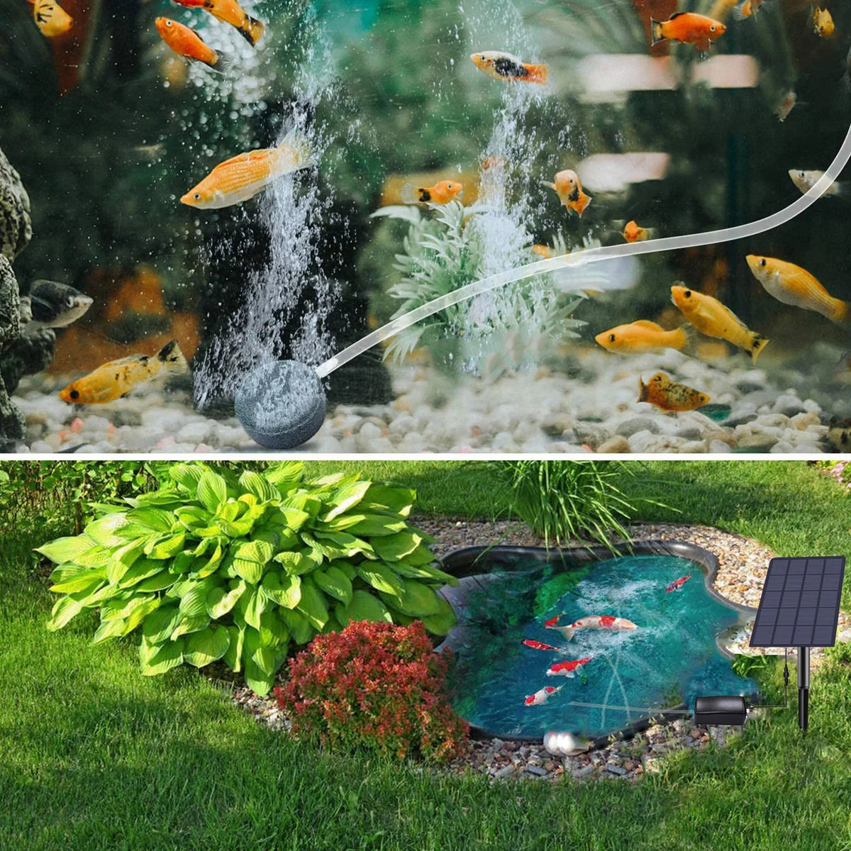 moobody 2W Plug-in Solar Oxygen Pump Fish  Oxygenator Aquarium Oxygen Aerator Air Pump Fishing Aerator with Pipe Air Bubble Stones for Garden Fish  Pool Pond