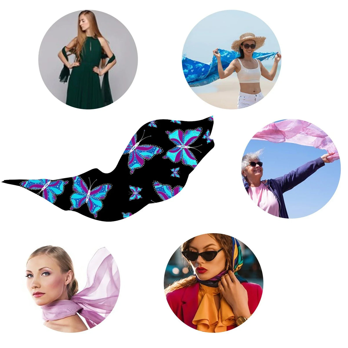 Different Butterflys Silk Long Scarf for Women Large Oblong Sunscreen Shawls Wraps Neck Headscarf Hair Wraps Gift Packed