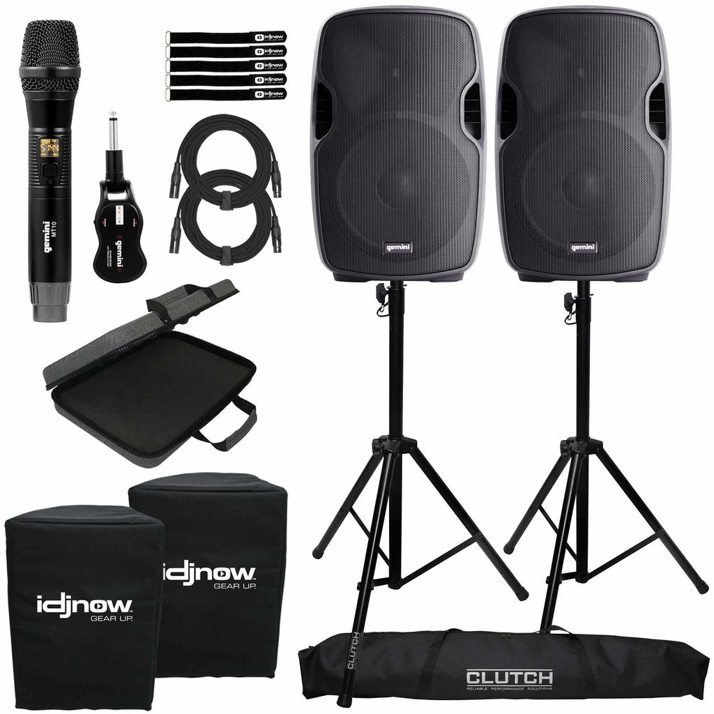 (2) Gemini -1500P 15" Active Speakers with -M100 Single Channel  Microphone Package