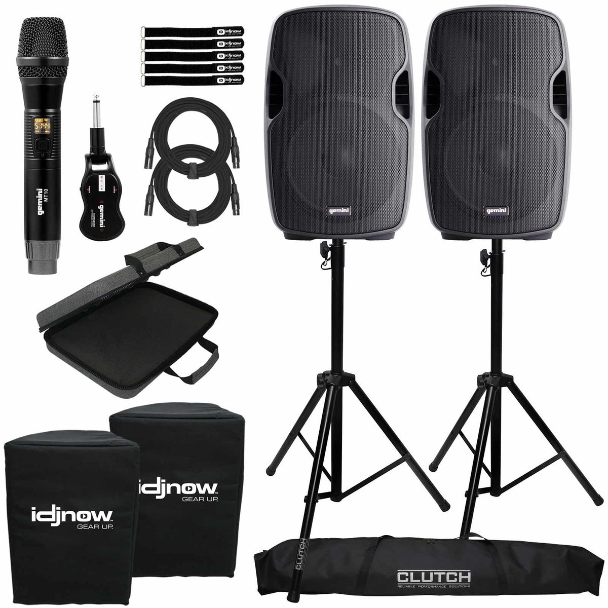 (2) Gemini -1500P 15" Active Speakers with -M100 Single Channel  Microphone Package