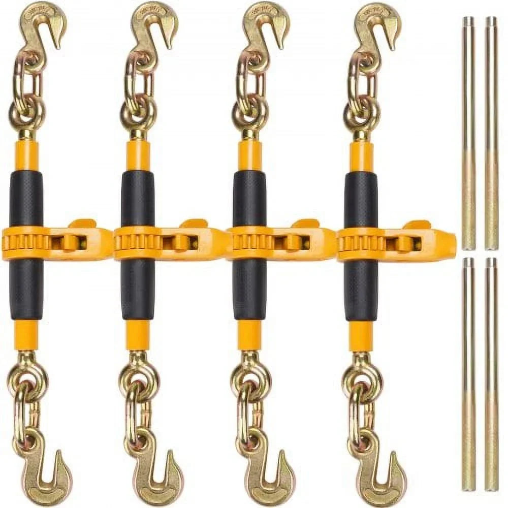 Ratchet Chain Binder, 38"-12" Heavy Duty Load Binders, with G80 Hooks 12000 lbs Secure Load Limit, Labor-saving Anti-skid Handle, Tie Down Hauling Chain Binders for Flatbed Truck Trailer, 4 Pc