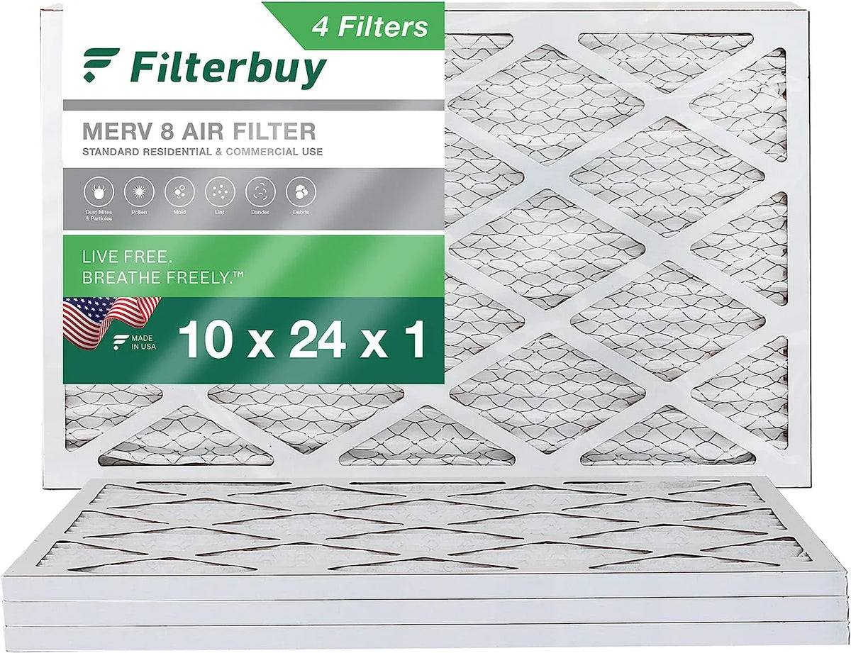 Filterbuy 10x24x1  8 Pleated   Furnace Air Filters (4-Pack)