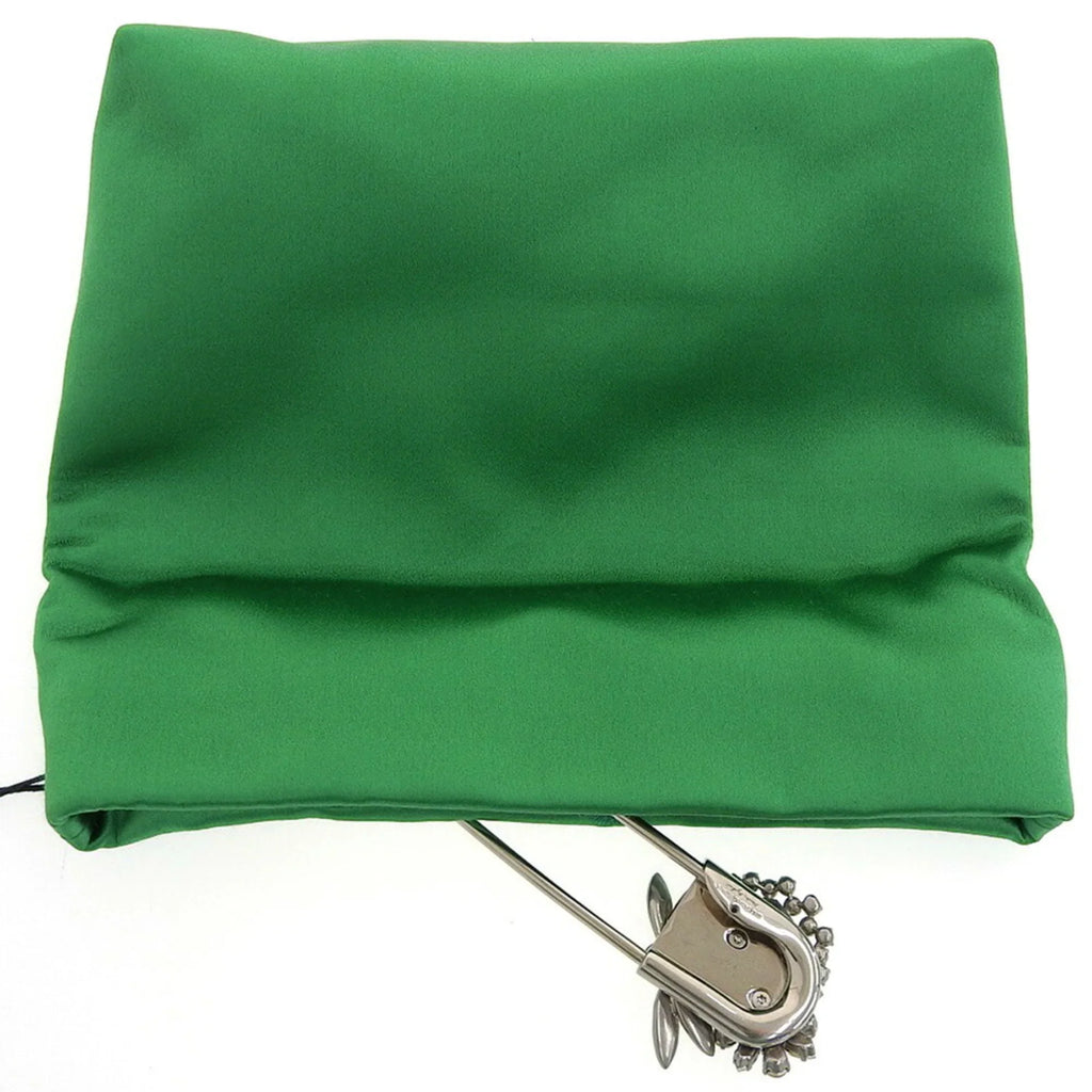 Pre-Owned Burberry  pin clutch bag viscose silk rhinestone bijou green (Like New)