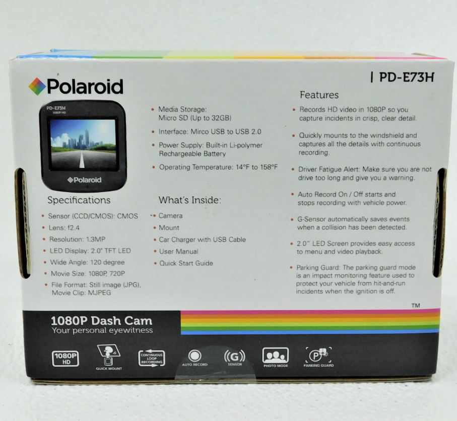 Polaroid 1080P -E73H  Dash Cam Car Dashcam 2"  Display Screen Black