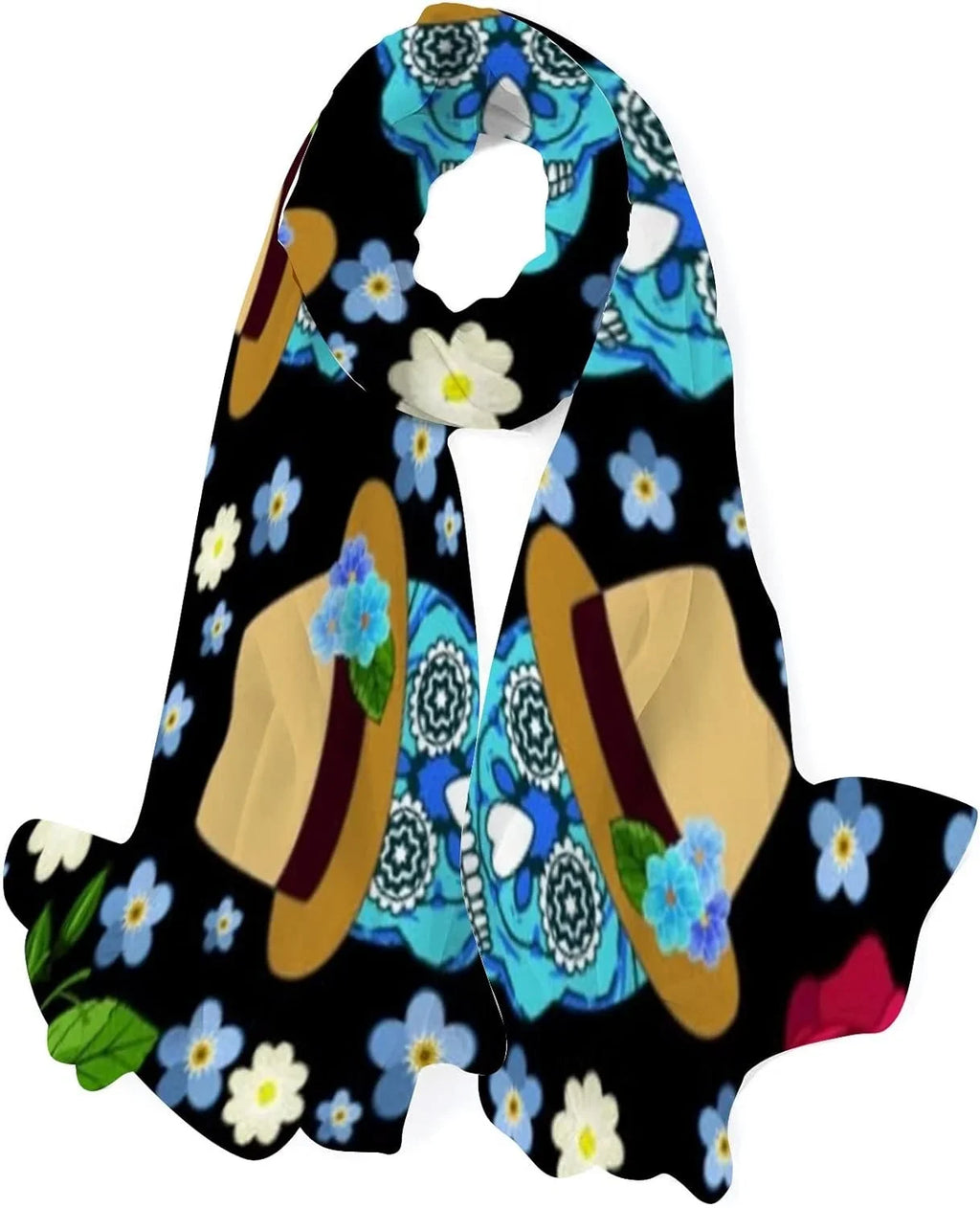 Hyjoy Ethnic Feather And Skull Long Silk Neck Scarf Lightweight Shawl Wrap Scarves for Women Girls