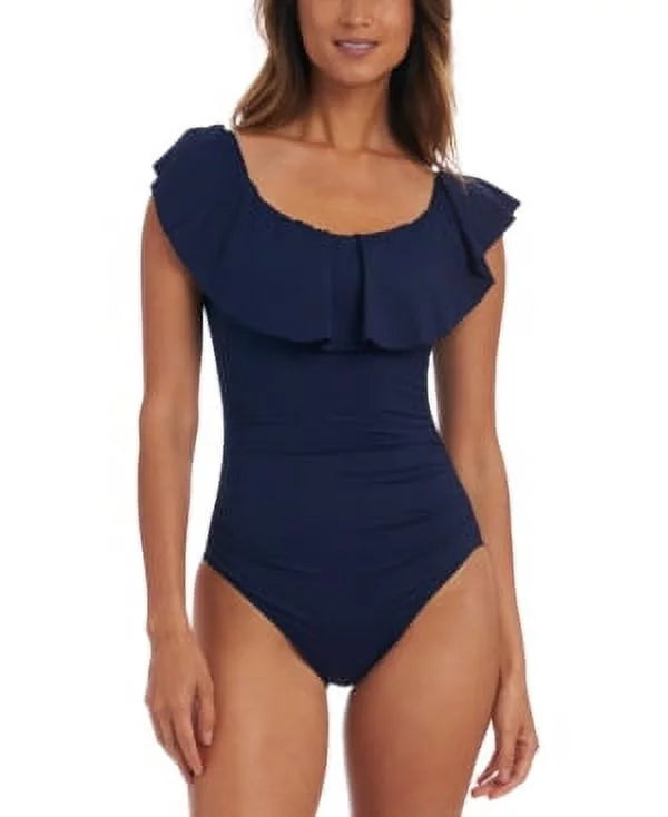La Blanca  Island Goddess Off-the-Shoulder Ruffled One-Piece Swimsuit,  8