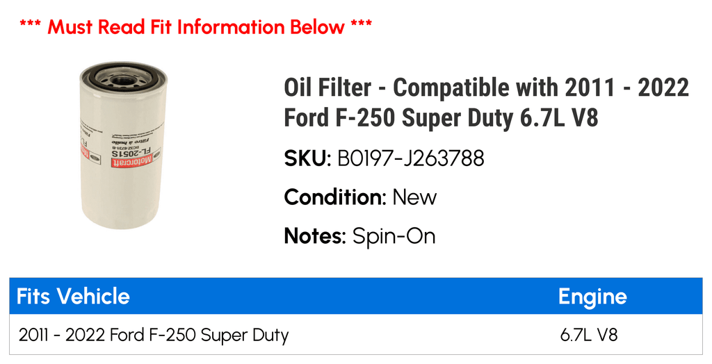 Filter - Compatible with 2011 - 2022 Ford F-250 Super Duty 6.7L V8 2012 2013 2014 2015 2016 2017 2018 2019 2020 2021
