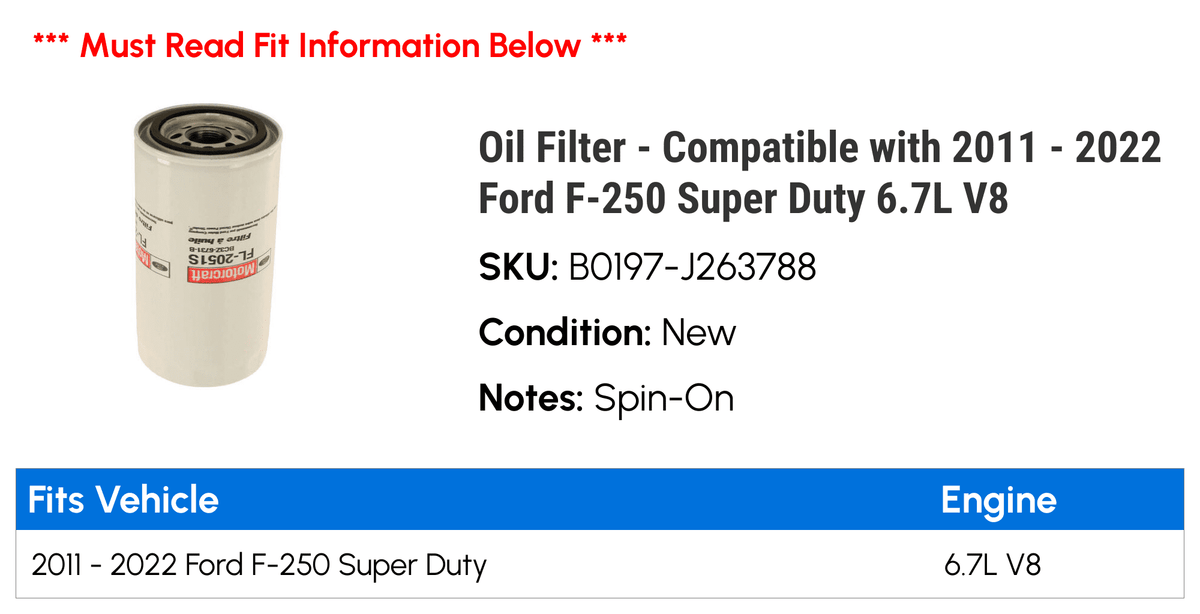 Filter - Compatible with 2011 - 2022 Ford F-250 Super Duty 6.7L V8 2012 2013 2014 2015 2016 2017 2018 2019 2020 2021