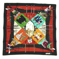 Pre-Owned  Carre 90 Scarf Muffler     Venice Carnival Moss Green x Orange Hermes Silk aq7392 (Like New)