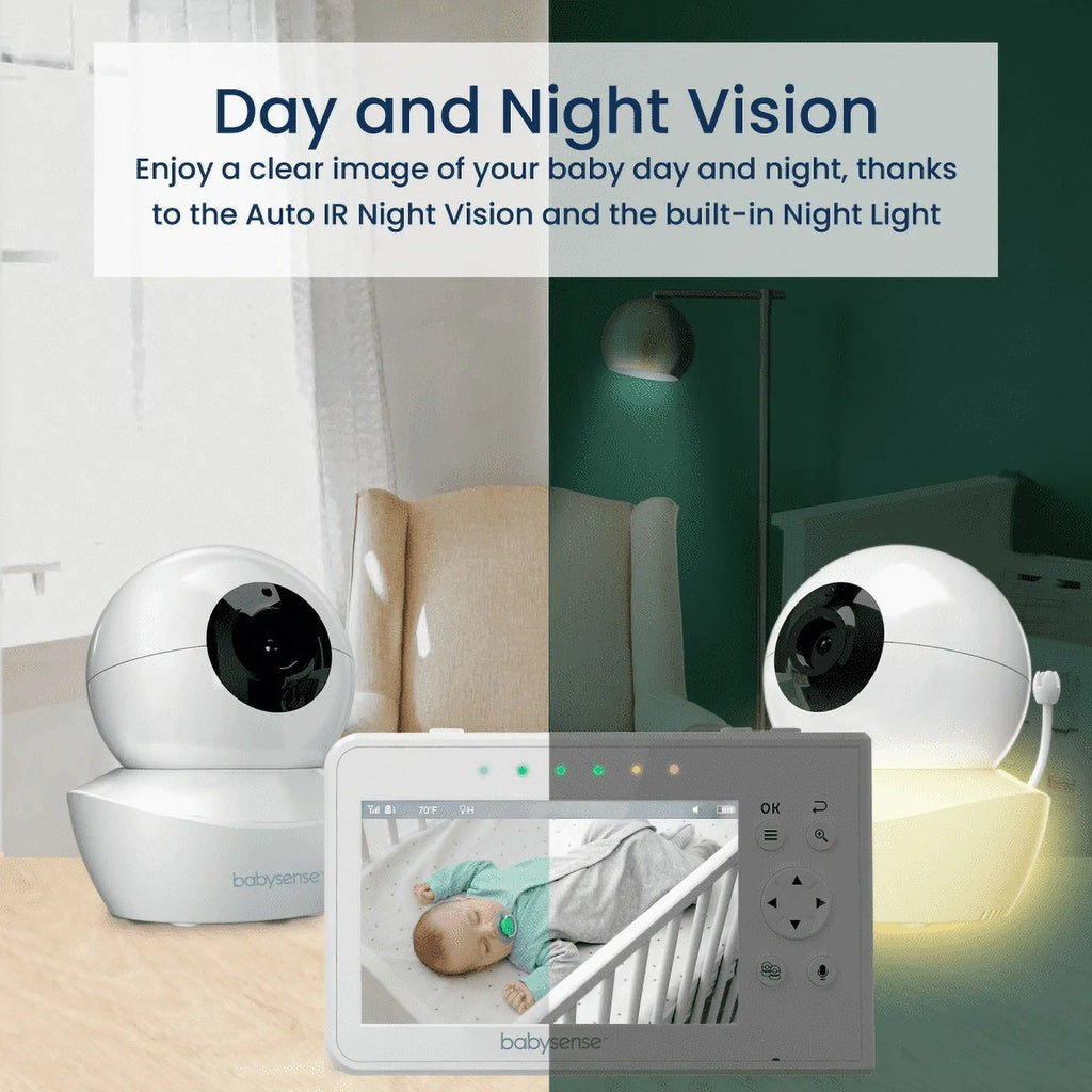 Babysense Split Screen Video Baby Monitor, 4.3" Display with 2  Cameras, Long Range, Night Light & Vision, Two-Way Talk, V43