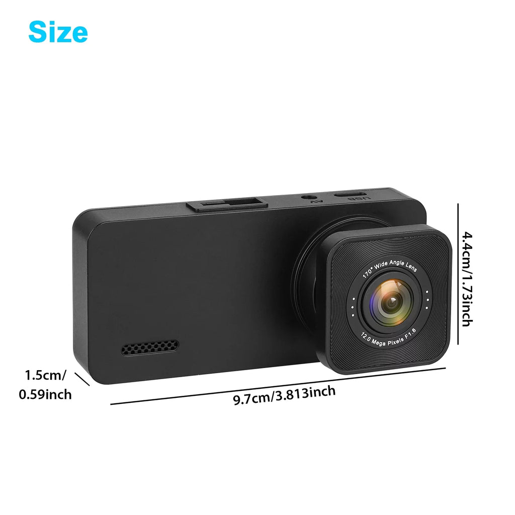 3 Channel Dash Cam,  1080P  Dash Backup Camera with Night Vision, G-Sensor, Parking Monitor, Loop Recording - Black