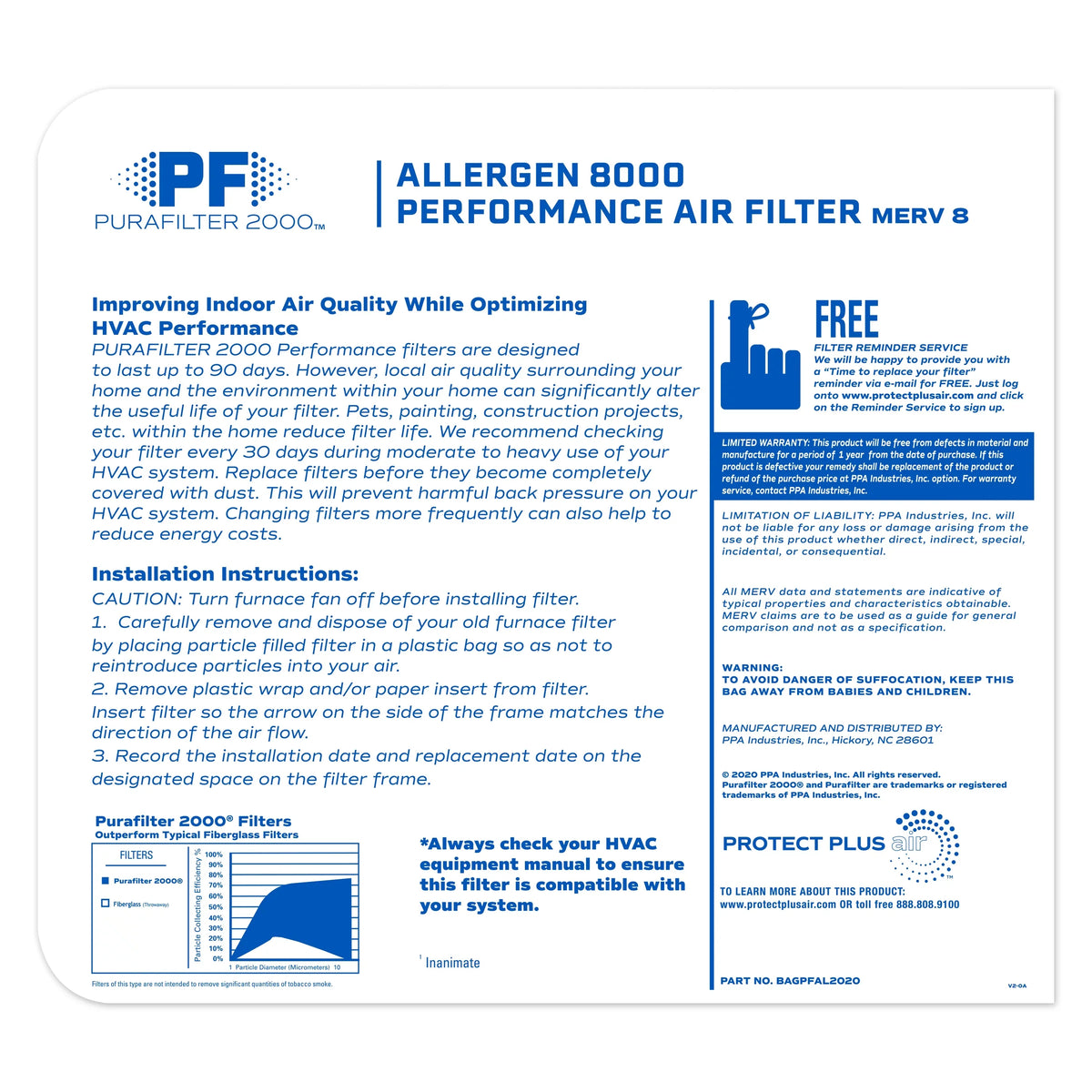 20x25x1 (19.75 x 24.75)  2000® Allergen 8000  8 Air Filter