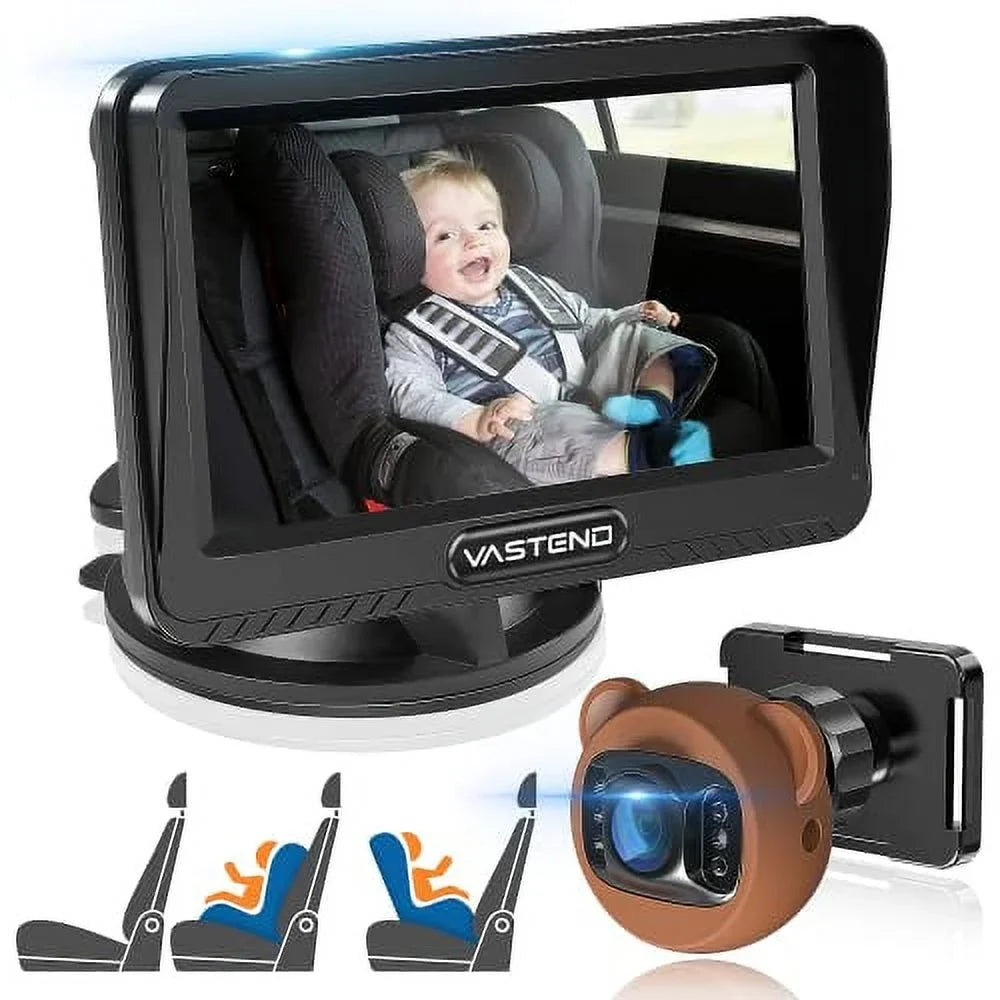 Baby Car Camera,360&deg; Rotation 1080P Baby Car Mirror with Night Vision & 150&deg; Wide View Function,5 Mins Easy to Install Travel Safety Kit,With A Cute Silicone Case