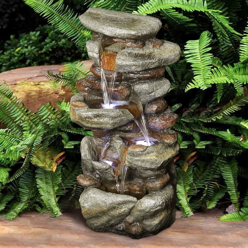30-inch High Outdoor Water Fountain with  Lights - Cascading Water Feature for Home, Garden, Patio and Deck Decor