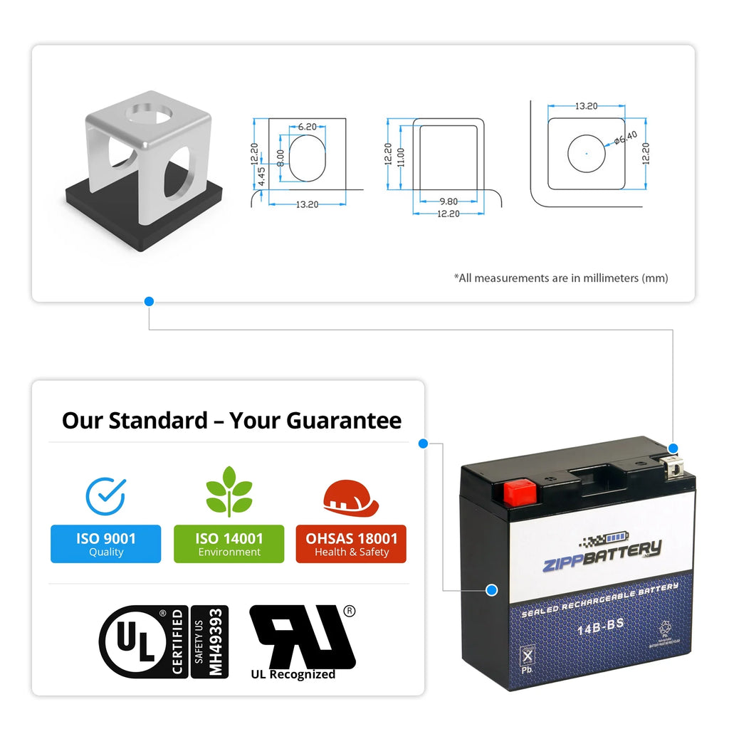 Zipp Battery YT14B- (14B- 12 Volt,12 Ah, 135 ) Motorcycle Battery for Hyosungmotors 650cc Gv650 Se 2009