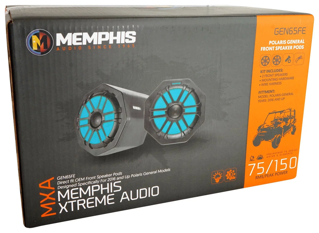 (2) Memphis Audio GEN65FE Pods+ Tower Speakers+Amp For 2016+ Polaris General