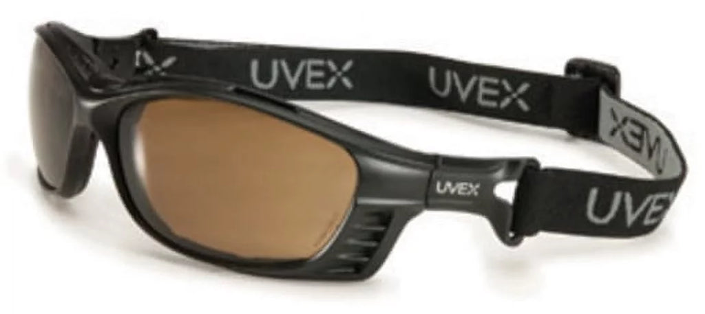 Uvex by Honeywell Livewire Safety Glasses With Matte Black Frame And Expresso HydroShield Anti-Fog Lens With Head Strap