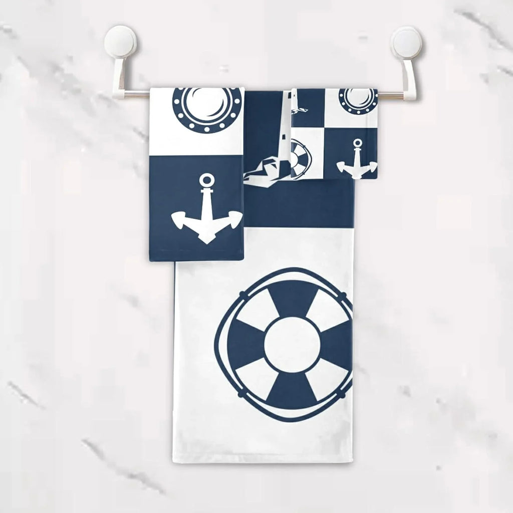 Bath Towel Sets for Bathroom Hand Towels Fingertip Towels Sailing Vessel Anchor Lighthouse Checked 3 Piece Decorative Soft Cotton Absorbent