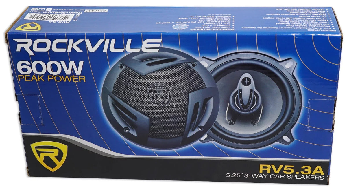 (4) Rockville RV5.3A 5.25" 3-Way Car Speakers 1200 Watts/200 Watts   Rated