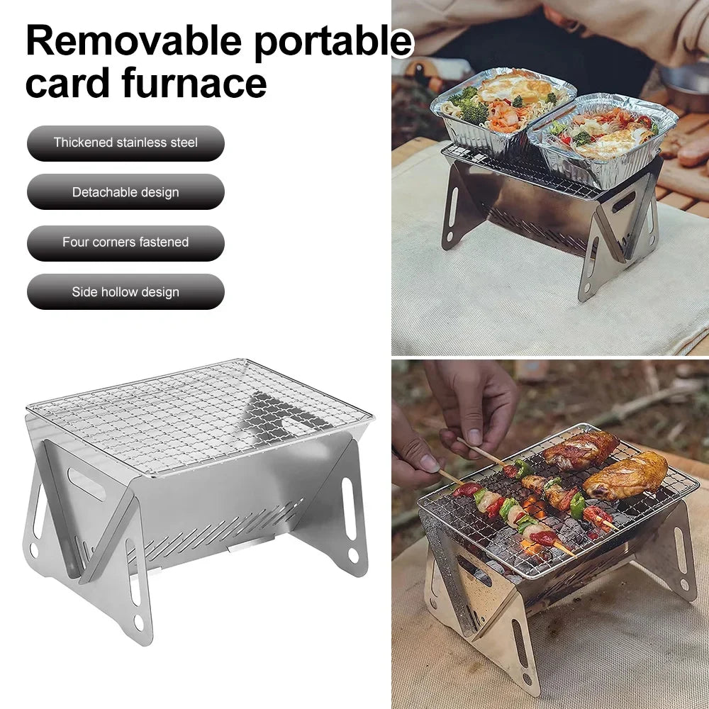 occkic Folding Charcoal Grill Portable Barbecue Grill Stainless Steel Mini  Grill for Outdoor Cooking Camping Picnic