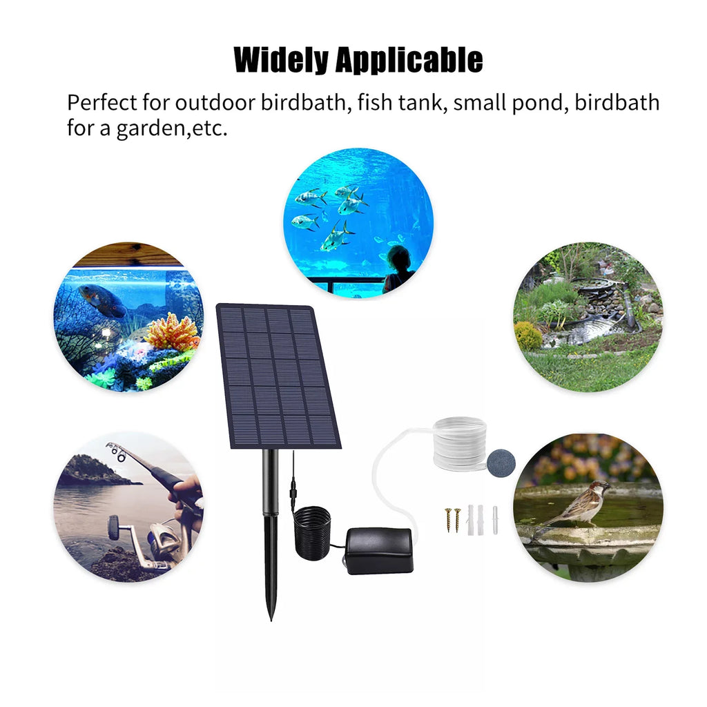 moobody 2W Plug-in Solar Oxygen Pump Fish  Oxygenator Aquarium Oxygen Aerator Air Pump Fishing Aerator with Pipe Air Bubble Stones for Garden Fish  Pool Pond