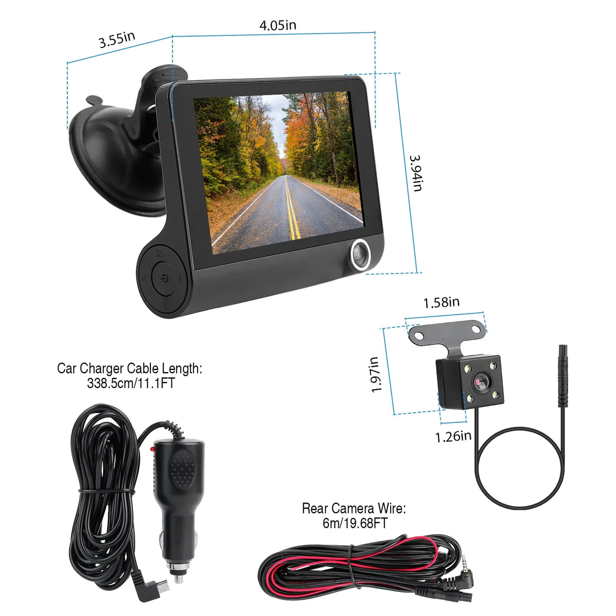 iMounTEK Dash Cam for Cars, 1296P Full  Dash Camera with 4inch  Display, 3 Channel Dash Cam with Night Vision, Driving Recorder