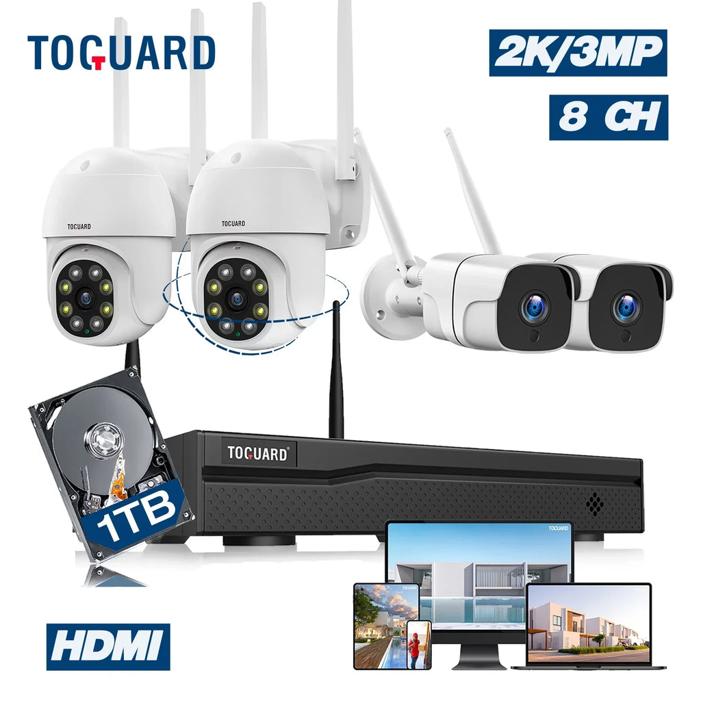 Toguard  Security Camera System Outdoor with 1TB Hard Drive, 2X3MP Wireless WiFi Dome Camera  Connector