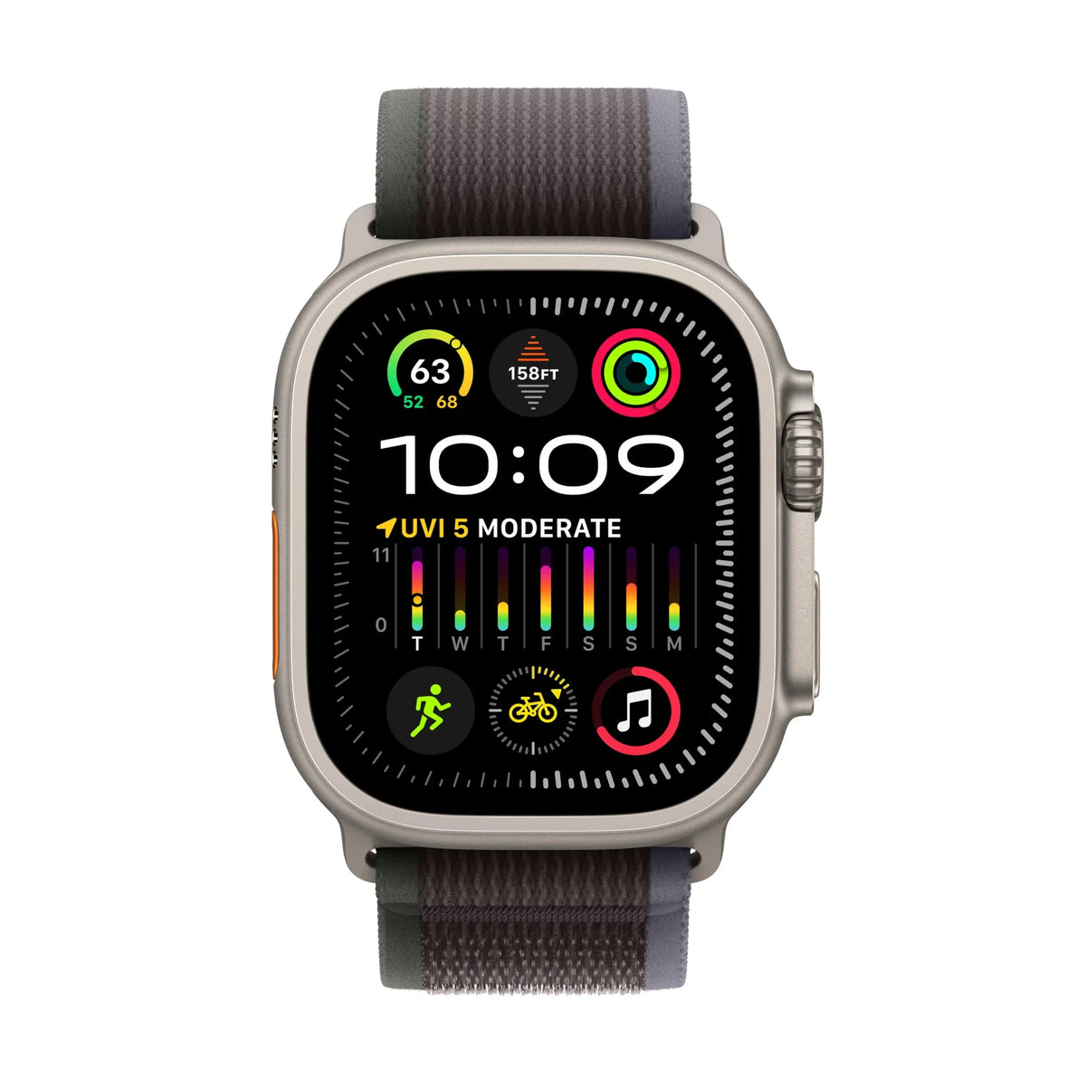 Apple Watch Ultra 2 - 49 mm - titanium - smart watch with Trail Loop - nylon weave - blue/black - band size: M/L - 64  - Wi-Fi, , , Bluetooth - 4G - 2.17 oz