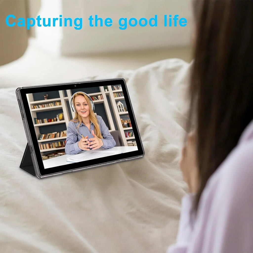 10 Inch Android 11 Tablet , 6GB  128GB /1TB Expandable Computer Tablets,  5G Wi-Fi 6 Quad Core Tableta,   Touch Screen, 8MP Camera, Google  Certified Tablets with Leather Case(Black)