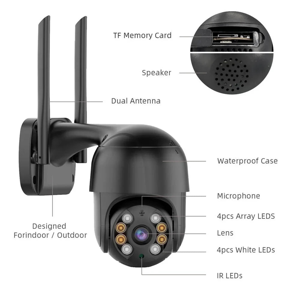 Security Camera Wireless Outdoor, 4MP Pan/Tilt 2.4G Wifi  Surveillance Cameras with Motion Detection and Siren, 2-Way Audio, Full Color Night Vision, for Multi-Platform