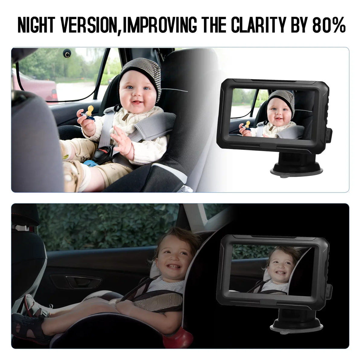 Baby Car Mirror - 1080P Baby Monitor Camera with 4.3’’  Screen, Night Vision, Adjustable Wide View Angle for Infants, Kids, and Pets