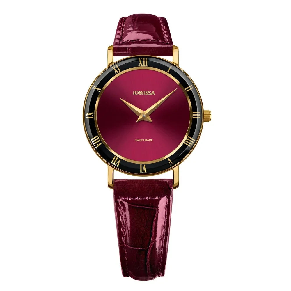 Jowissa  Swiss Made Crystal Burgundy Leather Womens Watch J2.272.M