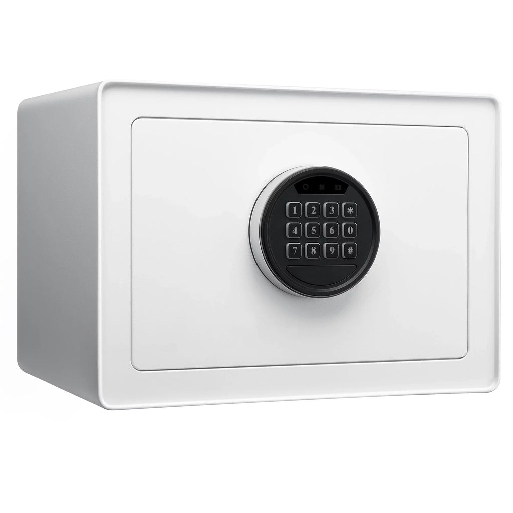 Pen + Gear Safes 0.57  with Electronic Lock, Backup Key, 1 Shelf, Carpeted Interior, White