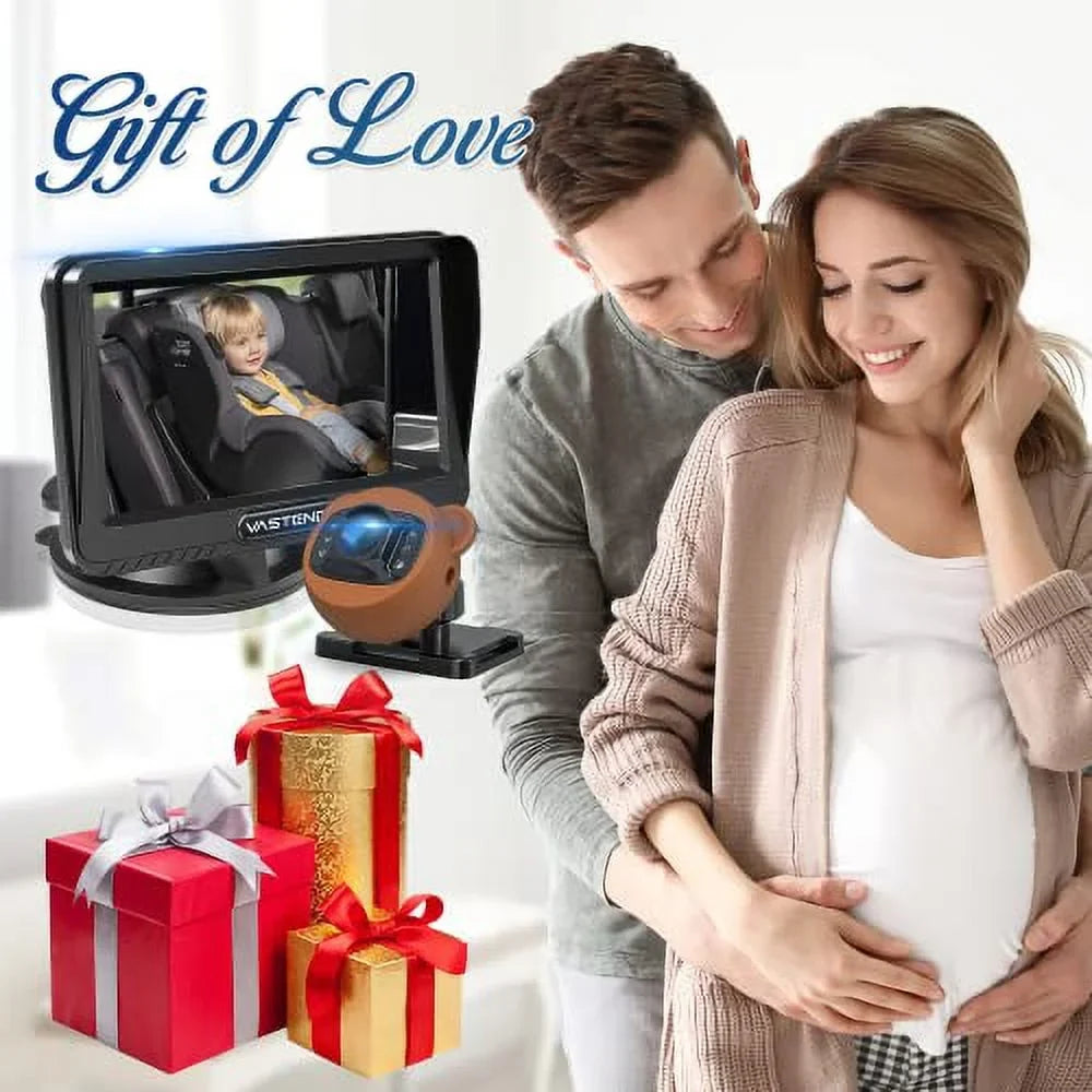 Baby Car Camera,360&deg; Rotation 1080P Baby Car Mirror with Night Vision & 150&deg; Wide View Function,5 Mins Easy to Install Travel Safety Kit,With A Cute Silicone Case