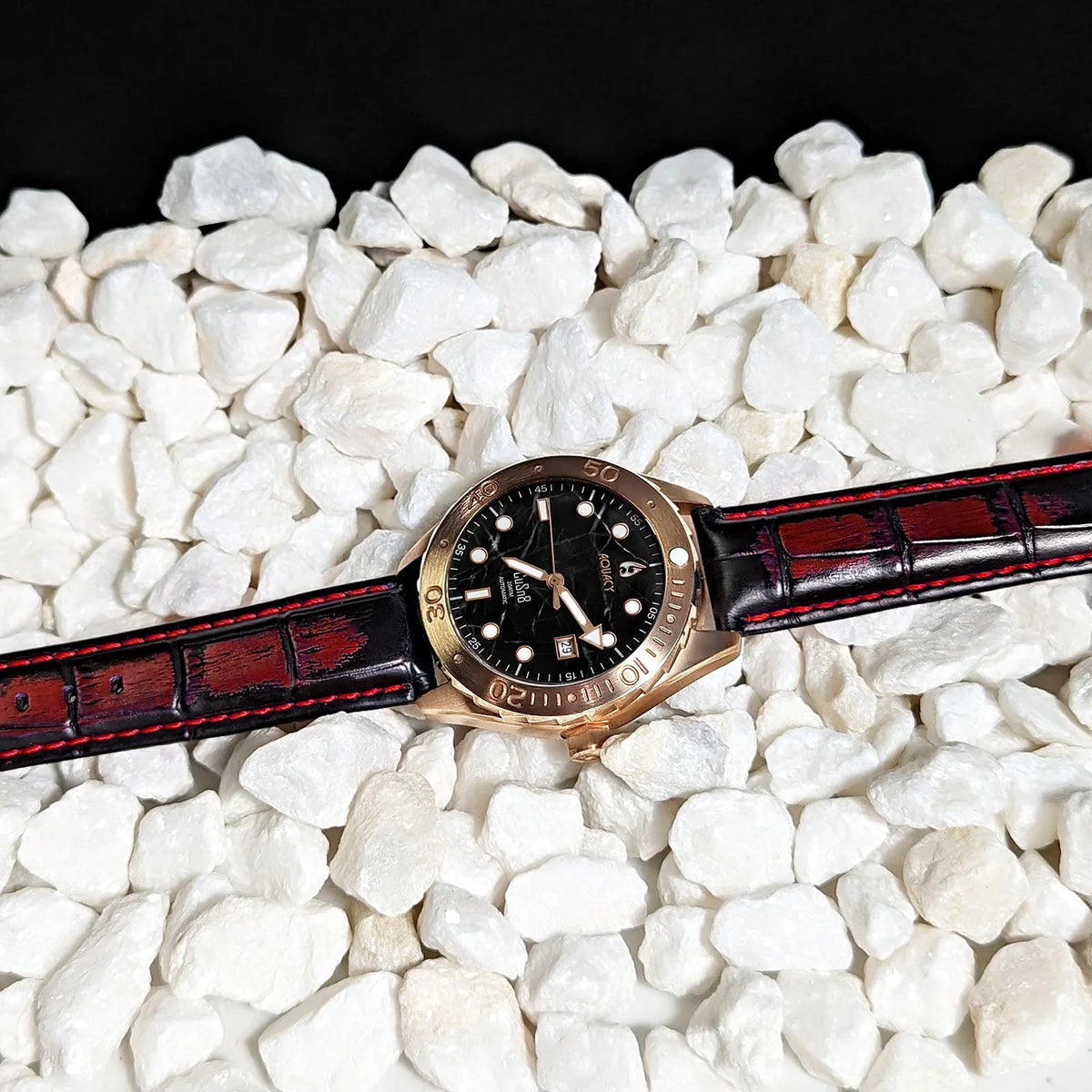 Aquacy Bronze CuSn8 Marble Automatic Diver Watch ..8215.L - Screw Down 316L Stainless Case Back - 200M Water Resistance - 120 click Uni-Directional Bezel Dive Swimming Wrist Watches For Men