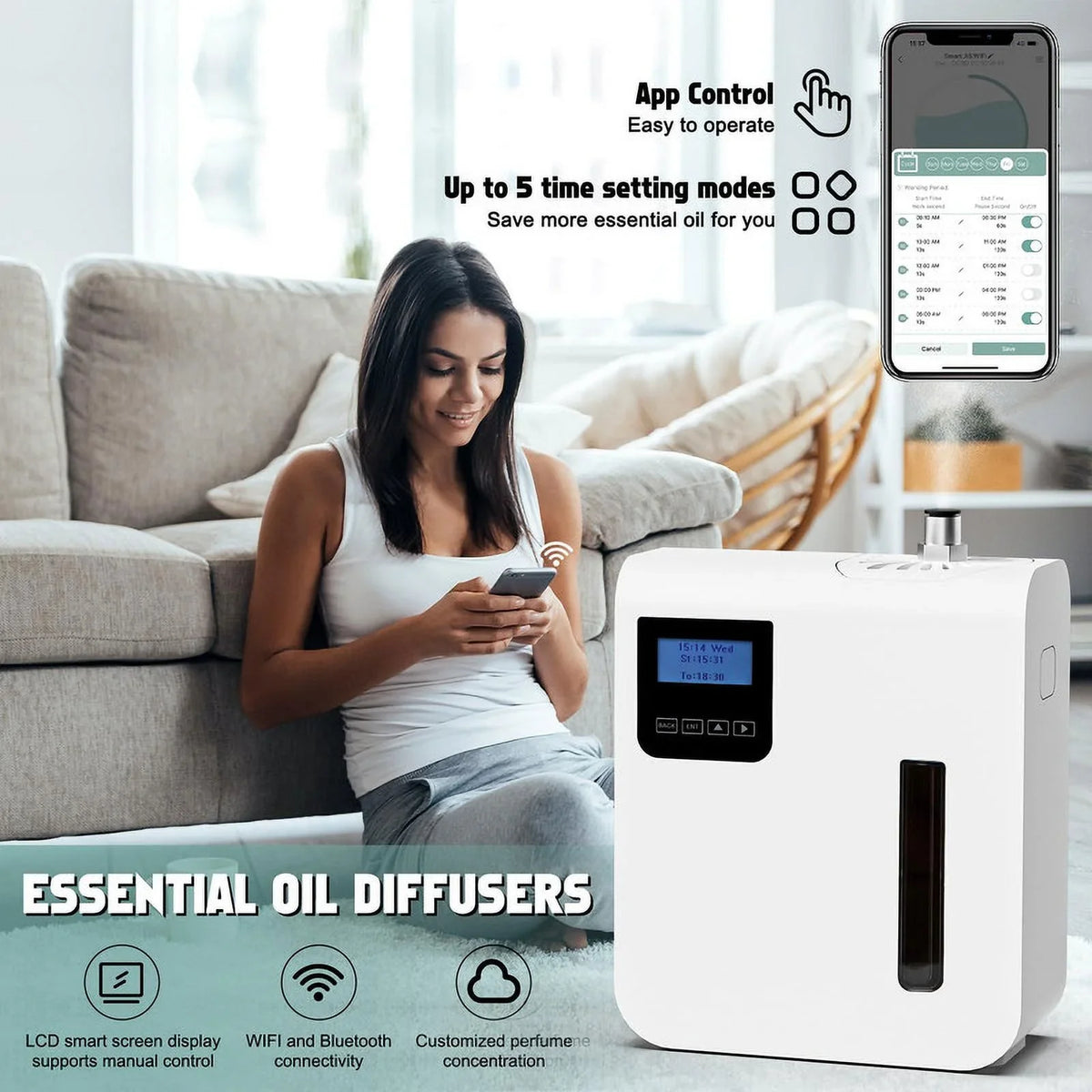 Scent Air Machine for Home,Waterless Essential Oil Diffuser 300ml,  Essential Oil Scent Diffuser for Offices Homes Hotels Commercial Buildings Up to 1500 Sq. Ft