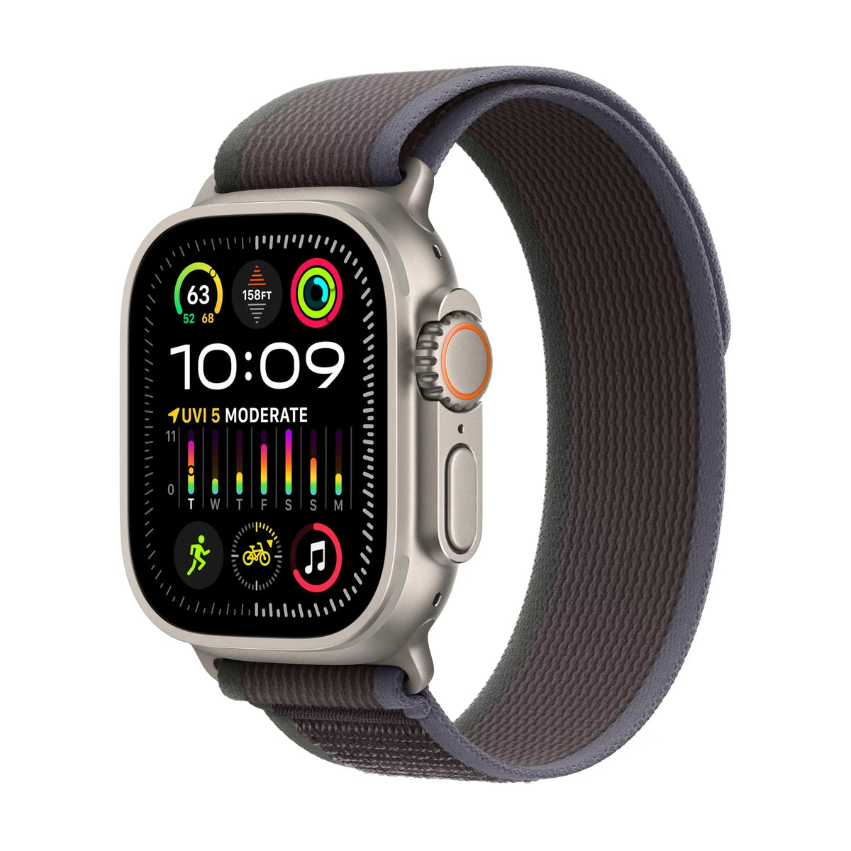 Apple Watch Ultra 2 - 49 mm - titanium - smart watch with Trail Loop - nylon weave - blue/black - band size: M/L - 64  - Wi-Fi, , , Bluetooth - 4G - 2.17 oz