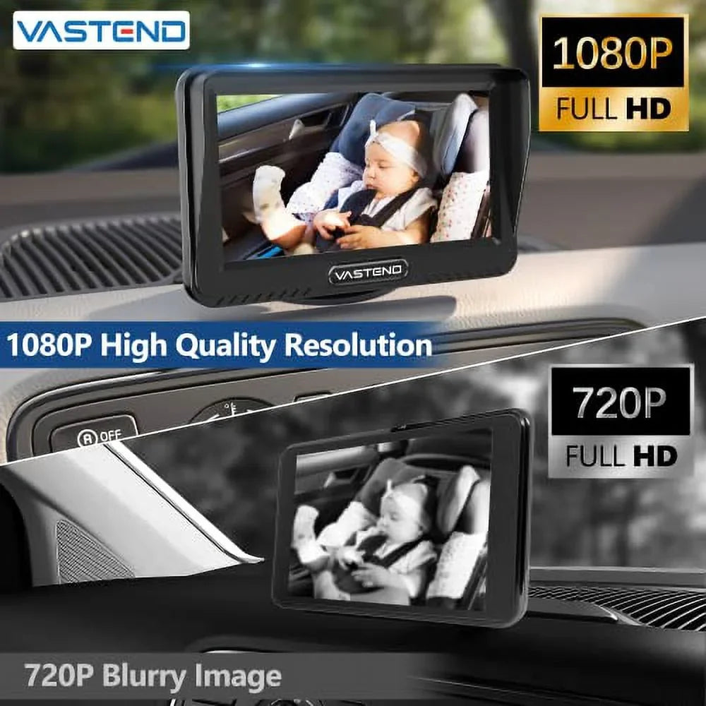 Baby Car Camera,360&deg; Rotation 1080P Baby Car Mirror with Night Vision & 150&deg; Wide View Function,5 Mins Easy to Install Travel Safety Kit,With A Cute Silicone Case