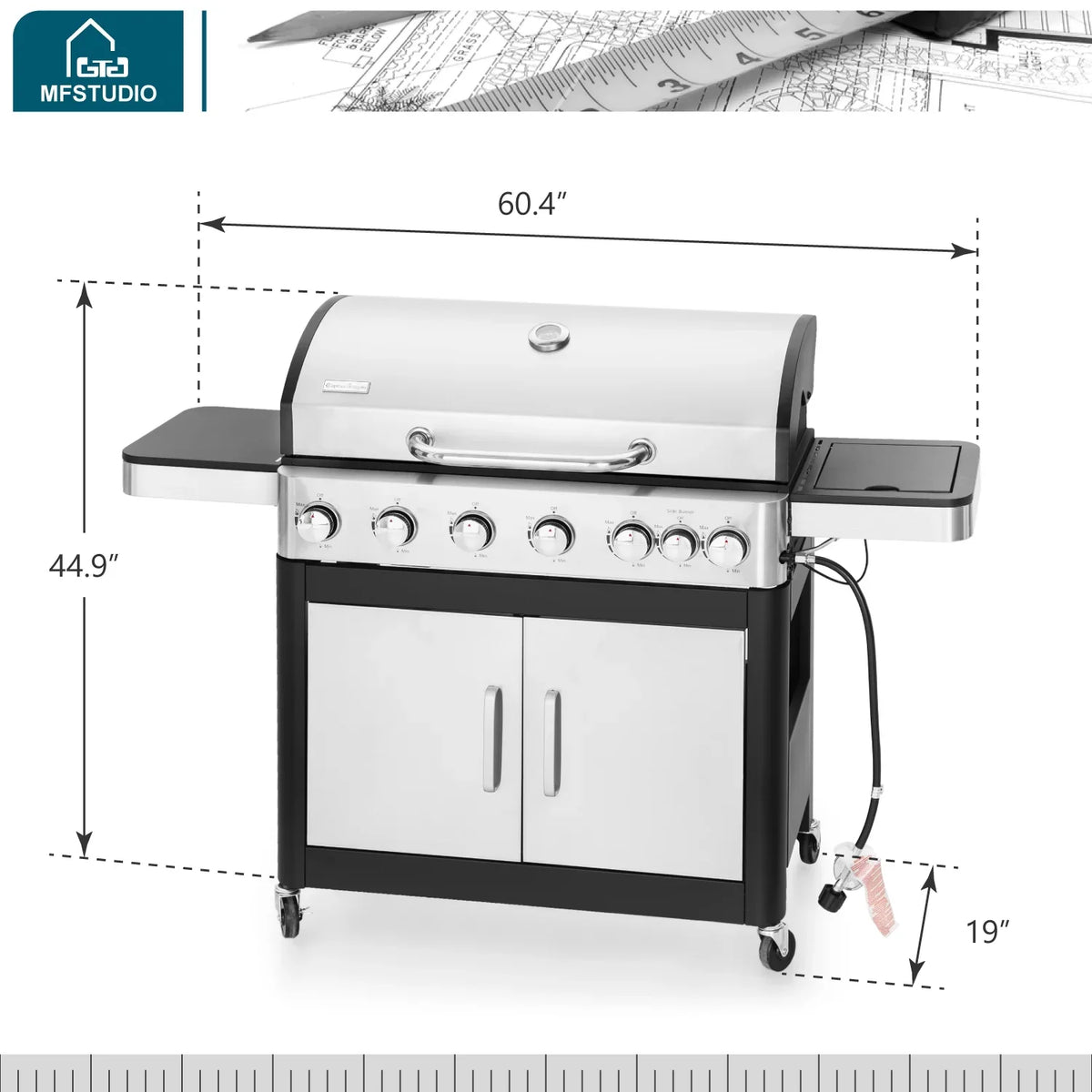 Summit Living 6 Burner Propane Gas Grill with Side Burner Stainless Steel  Grill