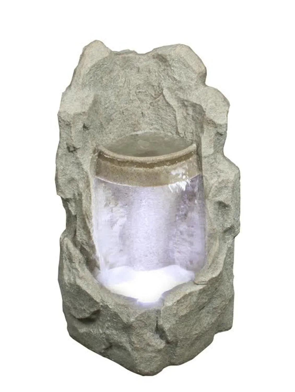 24.5"  Lighted Brown Raised Stone Basin Spring Outdoor Garden Water Fountain