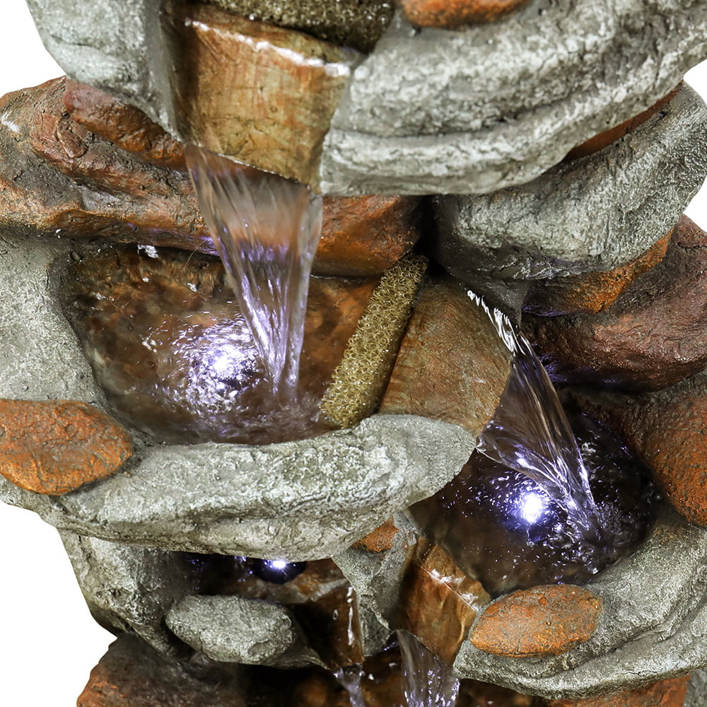 30-inch High Outdoor Water Fountain with  Lights - Cascading Water Feature for Home, Garden, Patio and Deck Decor