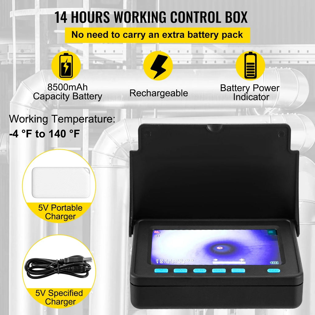 Sewer Camera - 98.4  Cable, 4.3 Inch  Monitor, Waterproof IP68, 6 LEDs, 8500mAh Battery,  Function, 30M Pipeline Inspection Camera