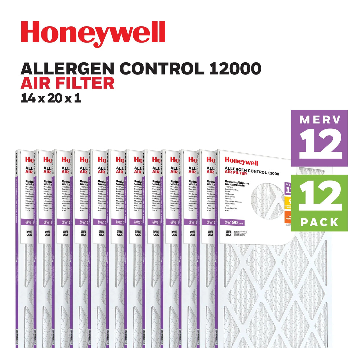Honeywell 14x20x1  12 Pleated  Furnace Air Filter- 12 Pack